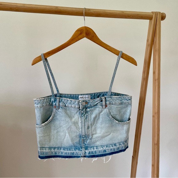 NWT Zara Denim Cropped Tank Top in Blue - M - Picture 2 of 5